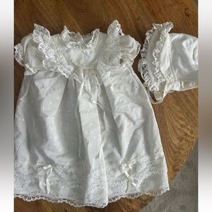 VTG 80s Mothercare Baby Girl Baptism Christening Gown With Bonnet